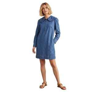 Boden Women's Size 6R Blue Denim Ruffle Peter Pan Collar Casual Mini Shift Dress